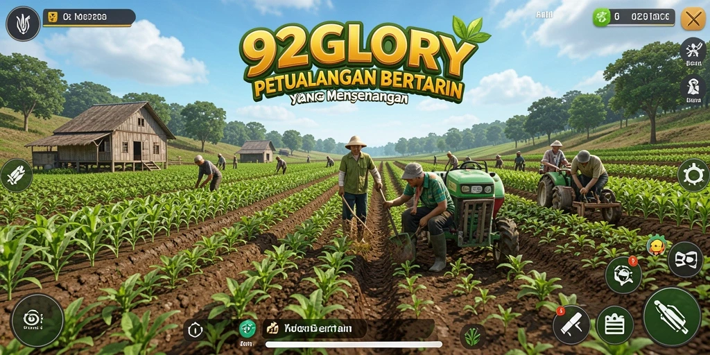 Antarmuka interaktif 92GLORY dengan fitur bertani lengkap.
