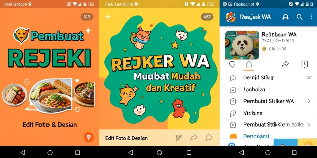 Tampilan antarmuka pengguna aplikasi REJEKI untuk Pembuat Stiker WA.