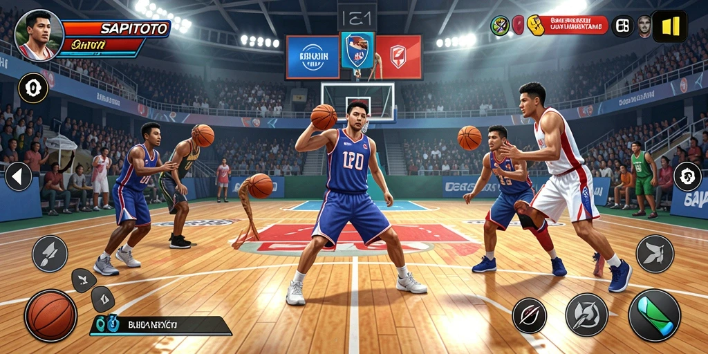 Antarmuka SAPITOTO menampilkan aksi seru dalam permainan basket.