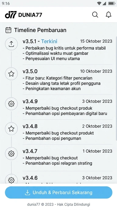 Riwayat Versi dunia77 untuk Pengguna Android